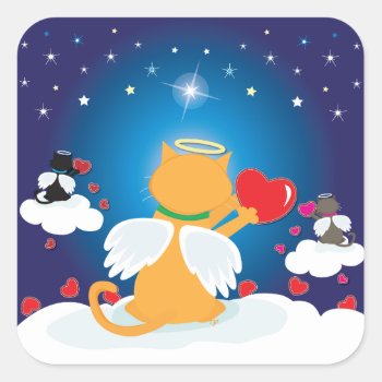 Angel Kitties - With Love From Heaven Square Sticker by totallypainted at Zazzle