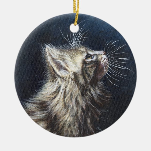 Angel Light Maine Coone cat painting art Ceramic Ornament (Front)