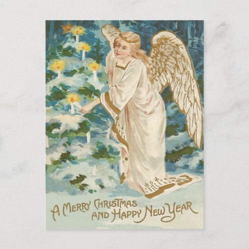 Angel Lighting Candlelit Christmas Tree Holiday Postcard