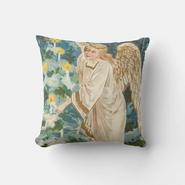 Angel Lighting Candlelit Christmas Tree Throw Pillow (Front)