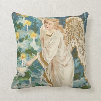Angel Lighting Candlelit Christmas Tree Throw Pillow