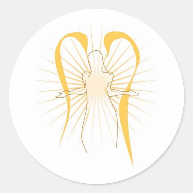 Angel Line Art with Wings and Glow Classic Round Sticker (Front)