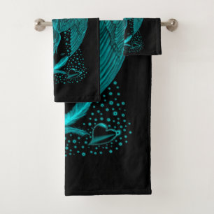 Angel lost in Love , black and green Design Bath Towel Set