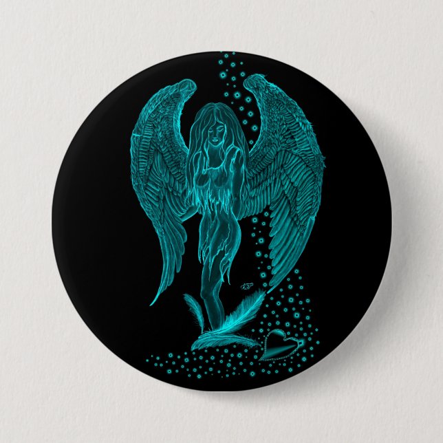Angel lost in Love , black and green Design Button (Front)