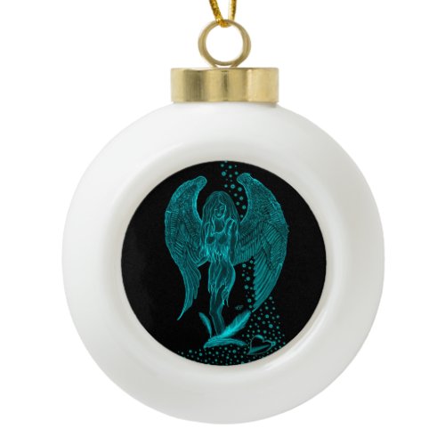 Angel lost in Love , black and green Design Ceramic Ball Christmas Ornament