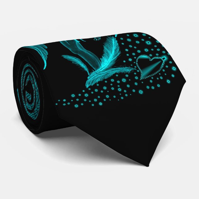 Angel lost in Love , black and green Design Neck Tie (Rolled)