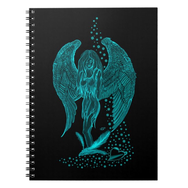 Angel lost in Love , black and green Design Notebook (Front)