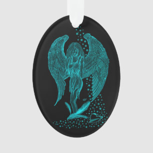 Angel lost in Love , black and green Design Ornament