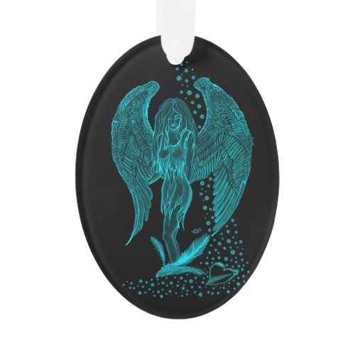 Angel lost in Love , black and green Design Ornament
