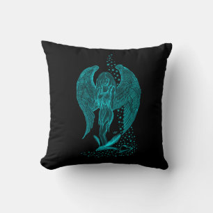 Angel lost in Love , black and green Design Throw Pillow