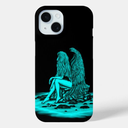 Angel  lost in thought  black and green Design iPhone 15 Case