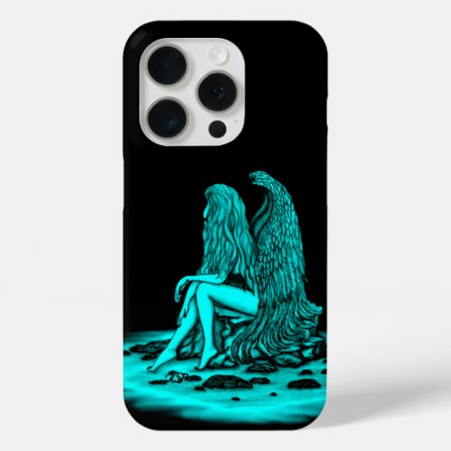 Angel  lost in thought  black and green Design iPhone 15 Pro Case