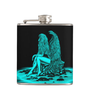 Angel , lost in thought , black and green Design Flask