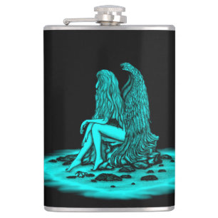 Angel , lost in thought , black and green Design Flask