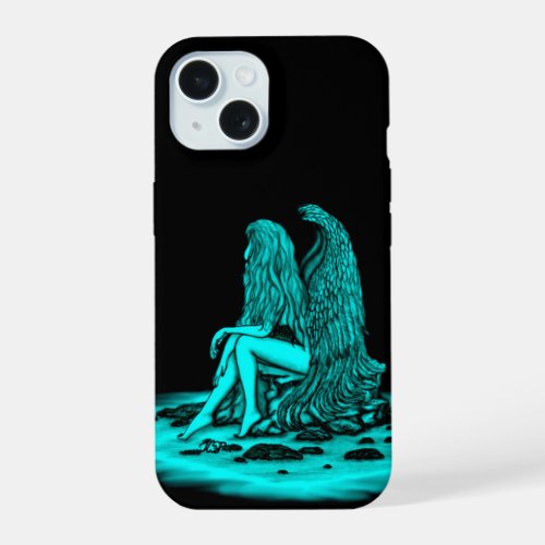 Angel  lost in thought  black and green Design iPhone 15 Case