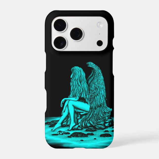 Angel , lost in thought , black and green Design iPhone Case (Back)