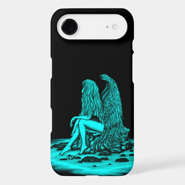 Angel , lost in thought , black and green Design iPhone Case (Back)