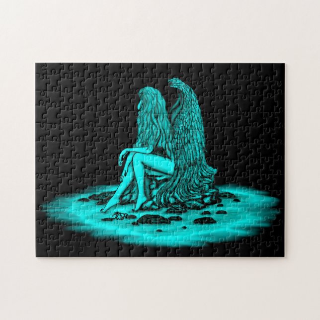 Angel , lost in thought , black and green Design Jigsaw Puzzle (Horizontal)