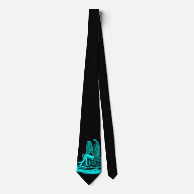Angel , lost in thought , black and green Design Neck Tie (Front)