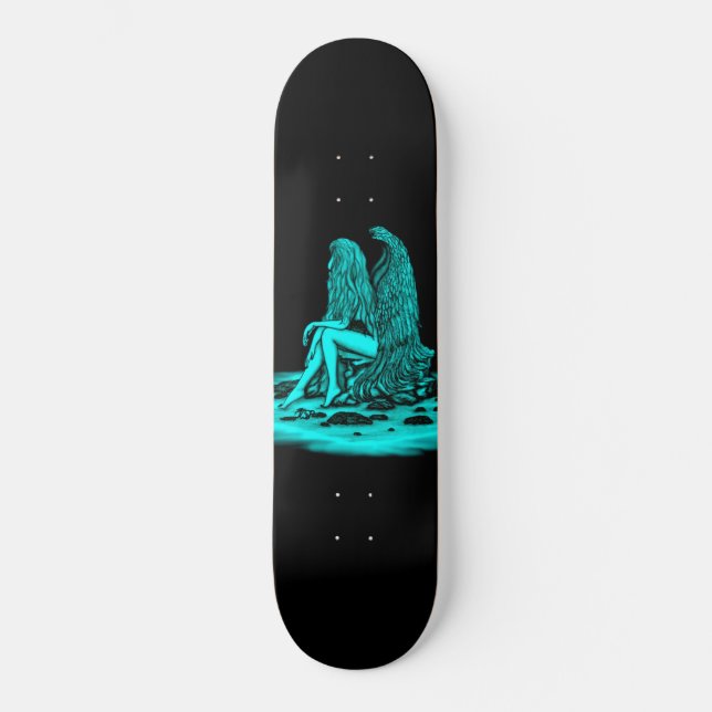 Angel , lost in thought , black and green Design Skateboard (Front)