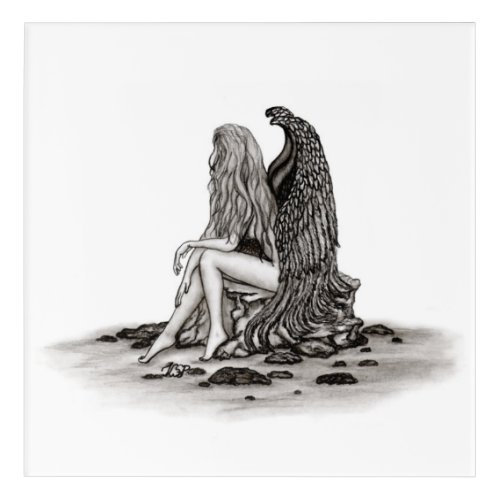 Angel  lost in thought  black and white Design Acrylic Print