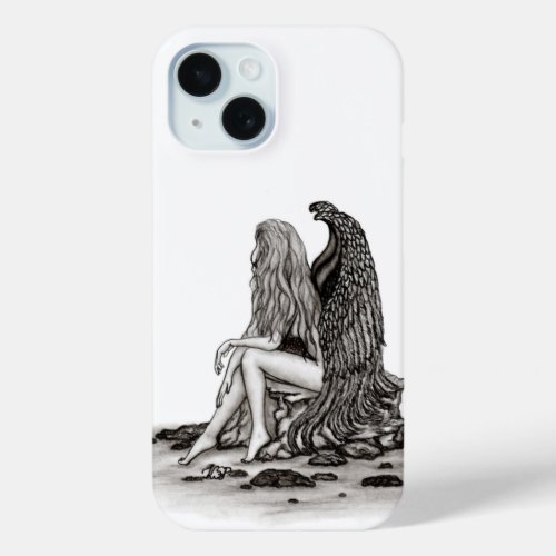Angel  lost in thought  black and white Design iPhone 15 Case