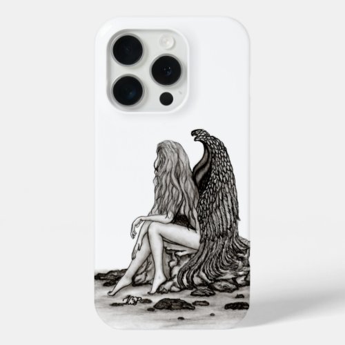 Angel  lost in thought  black and white Design iPhone 15 Pro Case