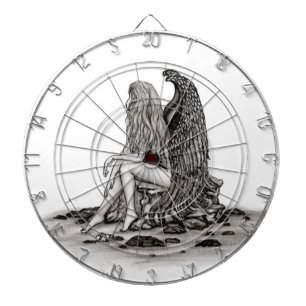 Angel , lost in thought , black and white Design Dart Board