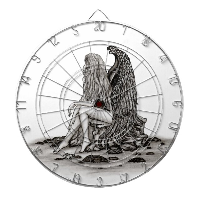 Angel , lost in thought , black and white Design Dart Board (Front)