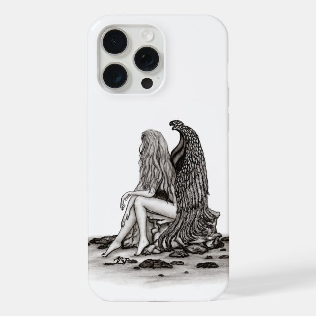 Angel , lost in thought , black and white Design iPhone Case (Back)