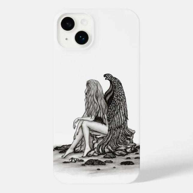 Angel , lost in thought , black and white Design iPhone Case (Back)