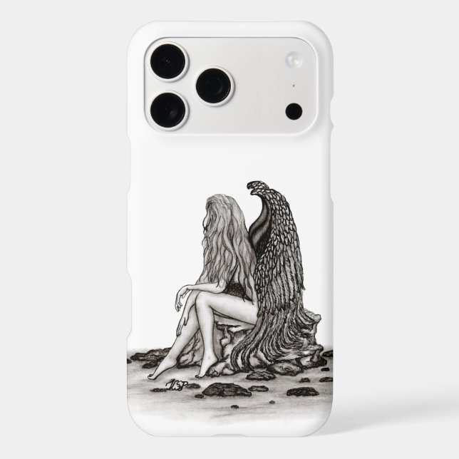 Angel , lost in thought , black and white Design iPhone Case (Back)