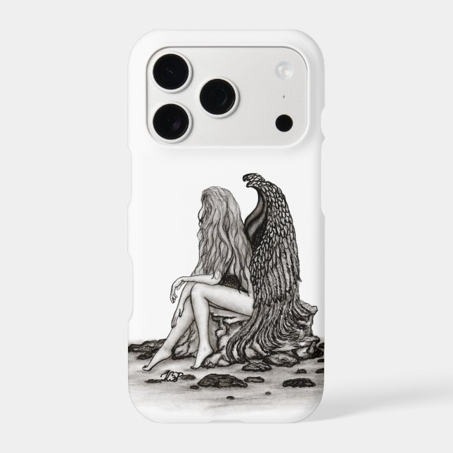 Angel , lost in thought , black and white Design iPhone Case (Back)
