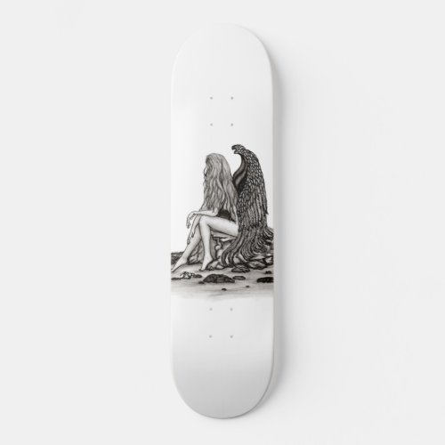Angel  lost in thought  black and white Design Skateboard
