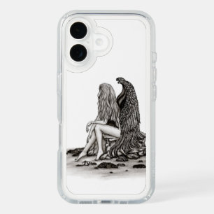 Angel , lost in thought , black and white Design iPhone 16 Case