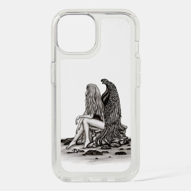 Angel , lost in thought , black and white Design Speck iPhone Case (Front)