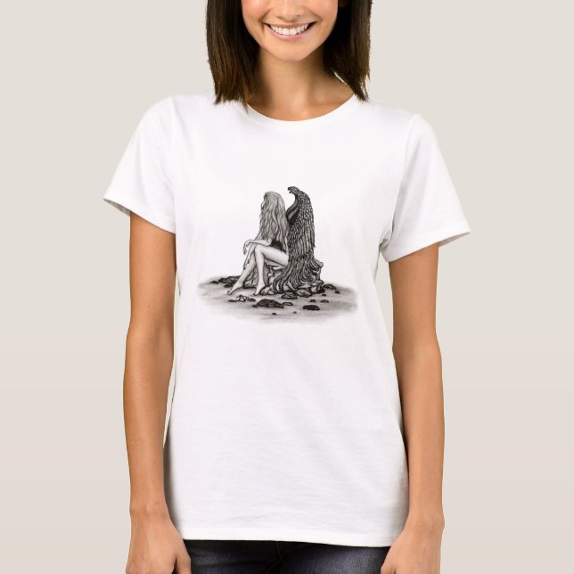 Angel , lost in thought , black and white Design T-Shirt (Front)
