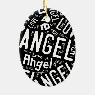 Angel Love Dove, White on Black Ceramic Ornament