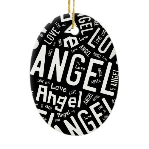 Angel Love Dove, White on Black Ceramic Ornament