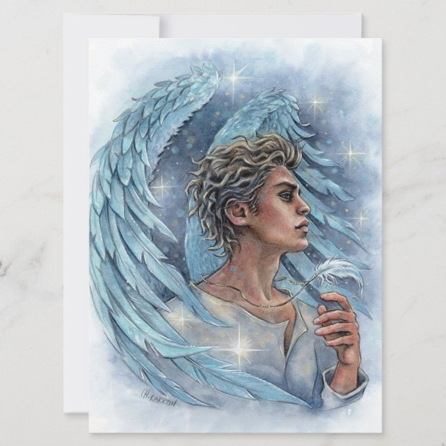 Angel Male Fantasy Guardian Feathers Art Card (Front)