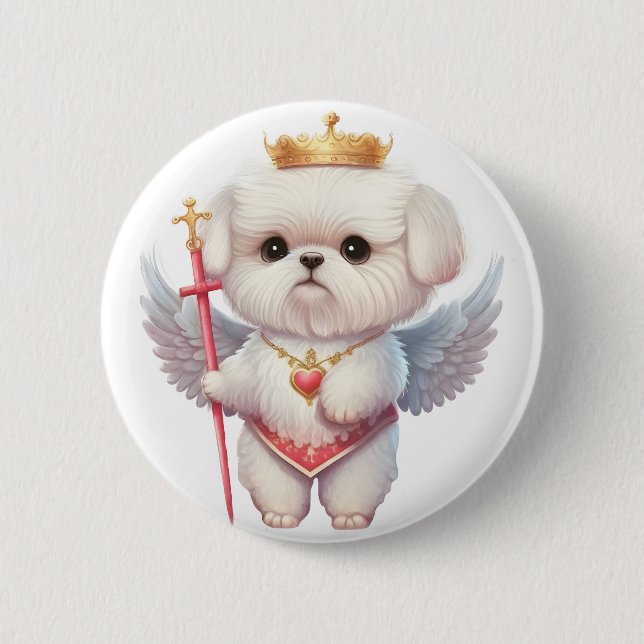 Angel Maltese Puppy, Maltes dog lovers and owners Button (Front)
