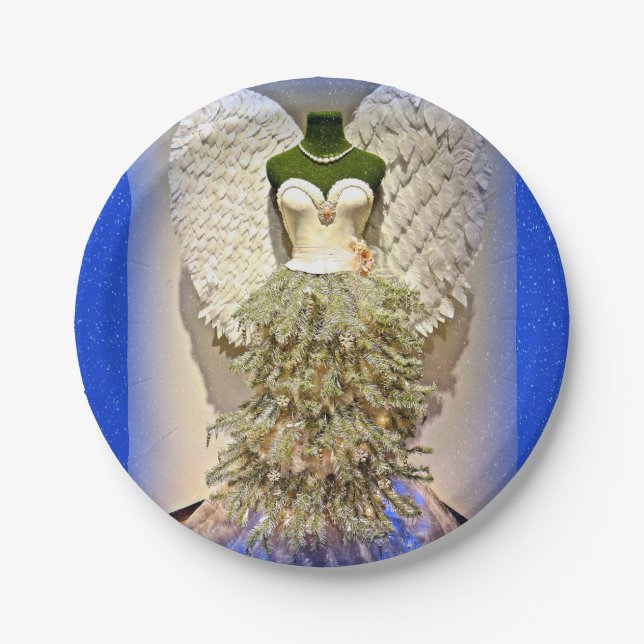 Angel Mannequin Dress Form Christmas Tree Paper Plates (Front)
