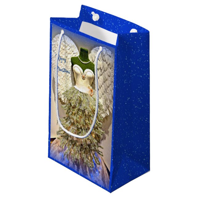 Angel Mannequin Dress Form Christmas Tree Small Gift Bag (Front Angled)