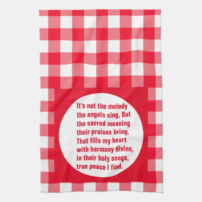 Angel Melody Poem On Red & White Plaid Kitchen Towel (Vertical)