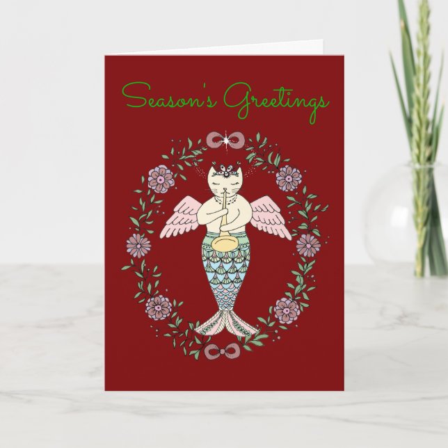 angel mermaid cat holiday card (Front)