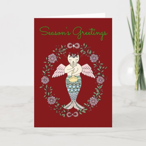 angel mermaid cat holiday card