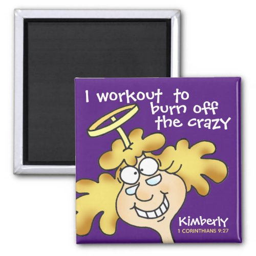 Angel Midges Funny Cartoon Fitness Workout Purple Magnet