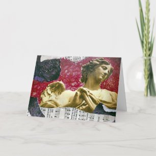 Angel Mixed Media Collage Pink Background,Birthday Card