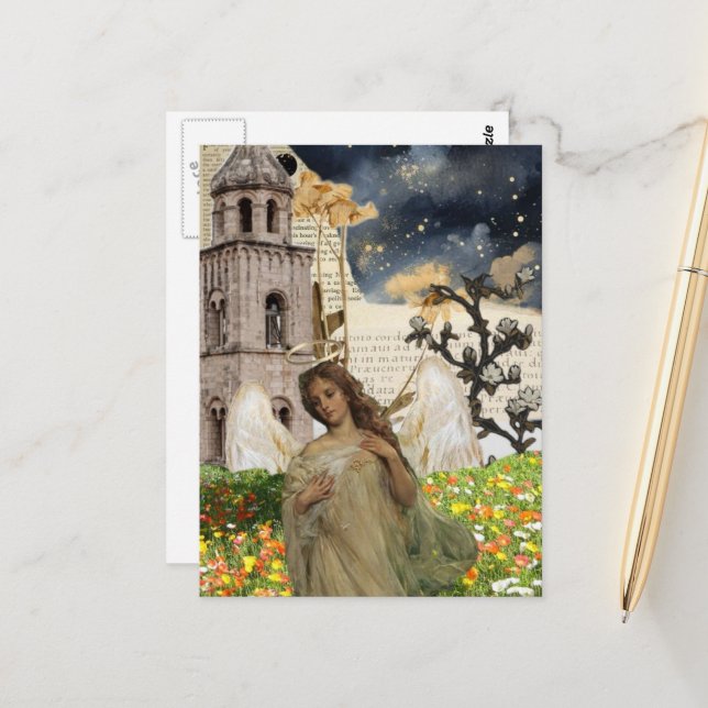 Angel Mixed Media Collage Postcard (Front/Back In Situ)