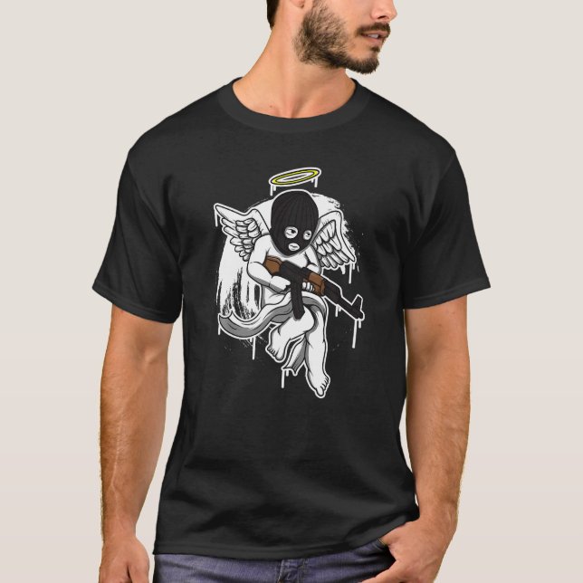 Angel money ak4 strap Muerte Rap Ski Mask Streetwe T-Shirt (Front)
